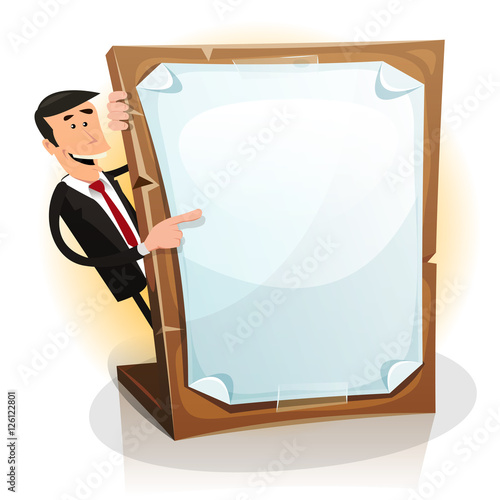 Cartoon White Businessman Holding A Paperboard