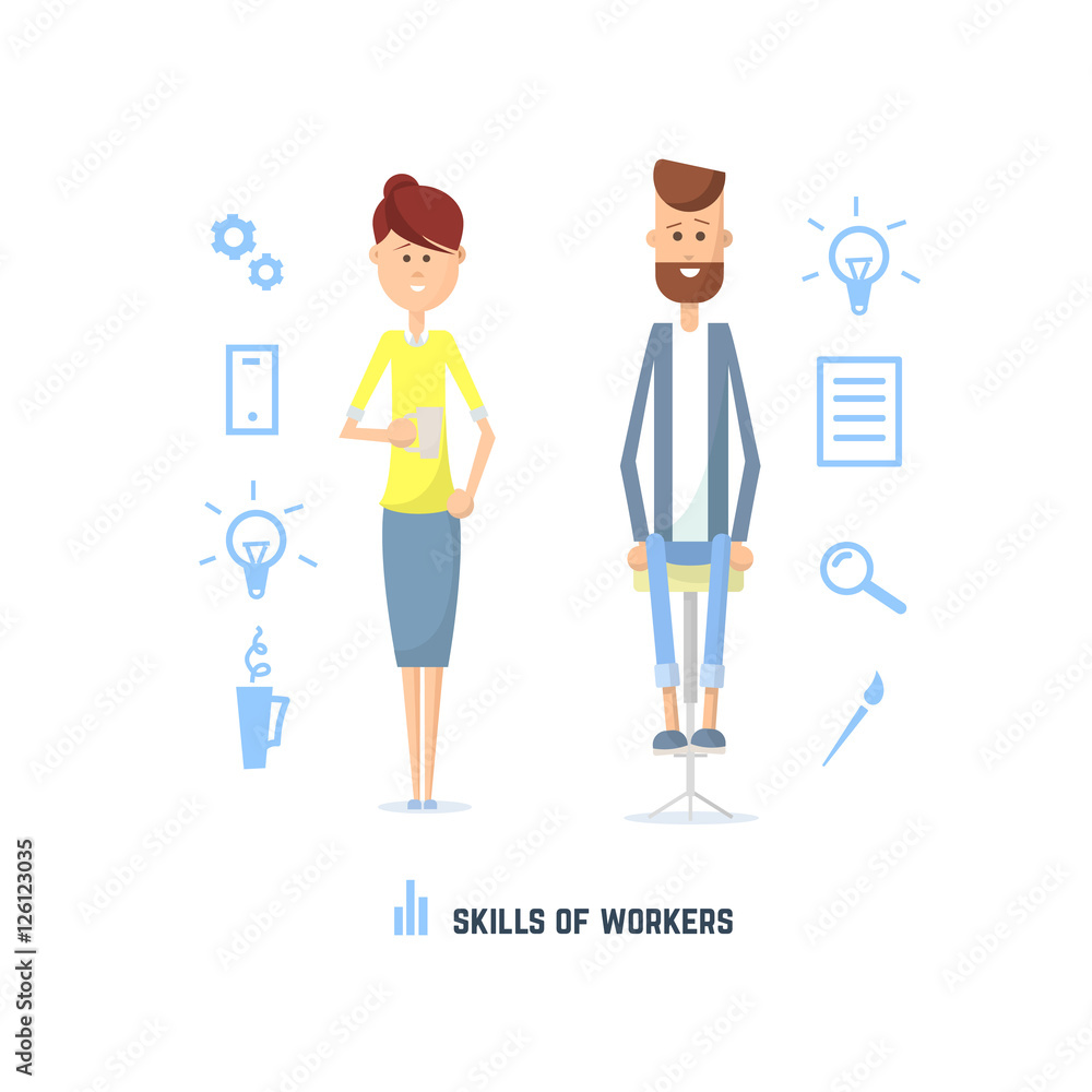 Business characters. Skills of workers. Business vector illustration Business characters. Skills of workers. Business vector illustration