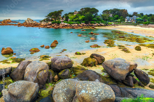 Famous Atlantic ocean coast with granite stones,Perros-Guirec,France