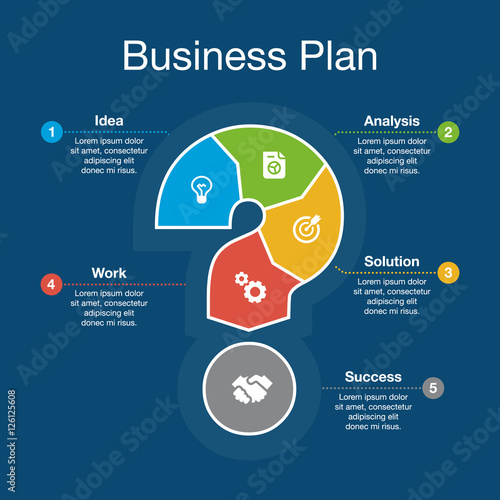 Business plan ideographic isolated on the dark blue background. photo