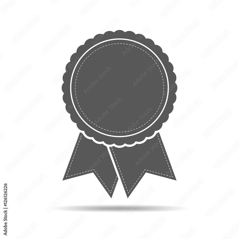 Gray medal icon with ribbon. Vector illustration.