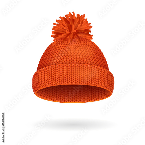 Knitted Woolen Red Hat for Winter Season. Vector