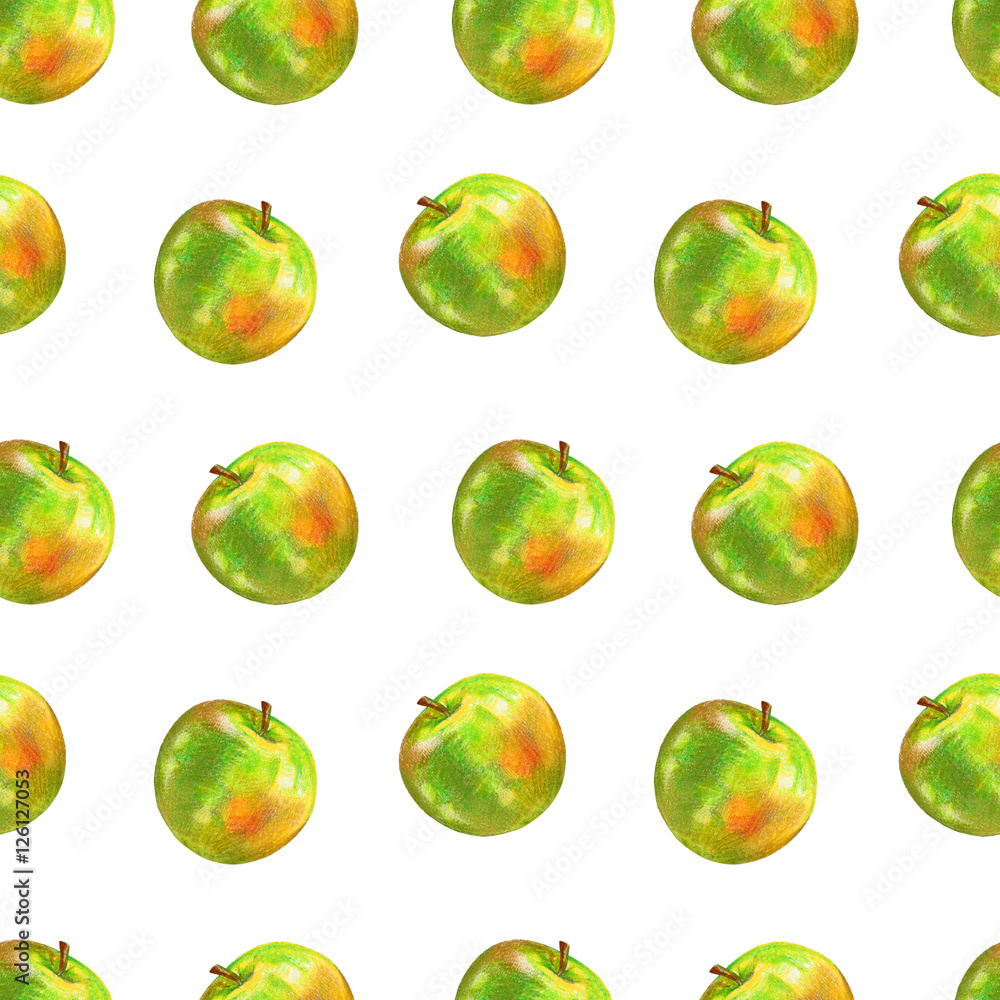 Watercolor green apple isolated on white background, seamless pattern ...