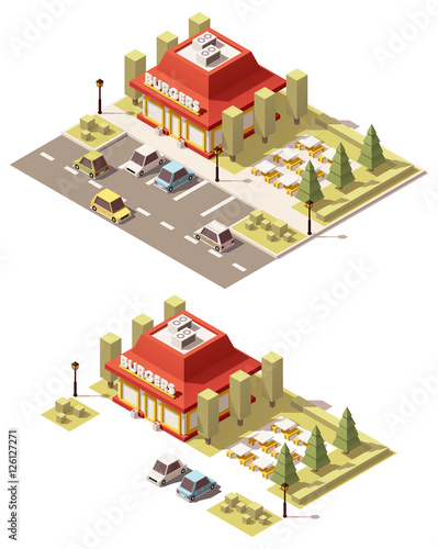 Vector isometric low poly fast food restaurant