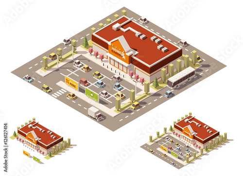 Vector isometric low poly home-improvement store