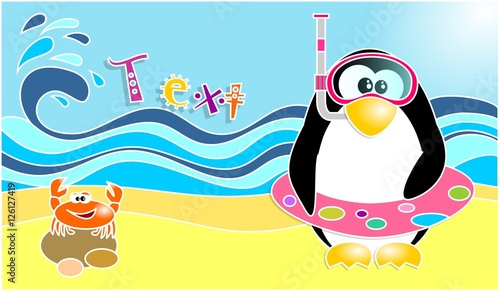 Pinguino buffo sulla spiaggia