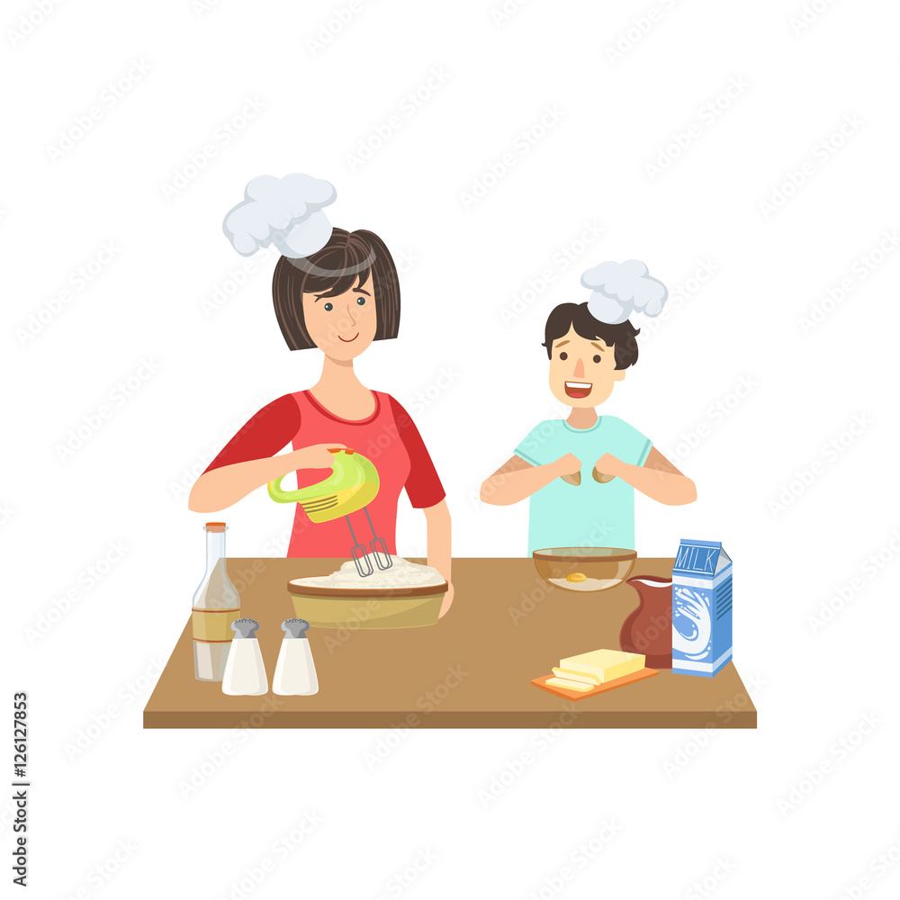 Mother And Child Cooking Together Illustration Mother And Child Cooking Together Illustration