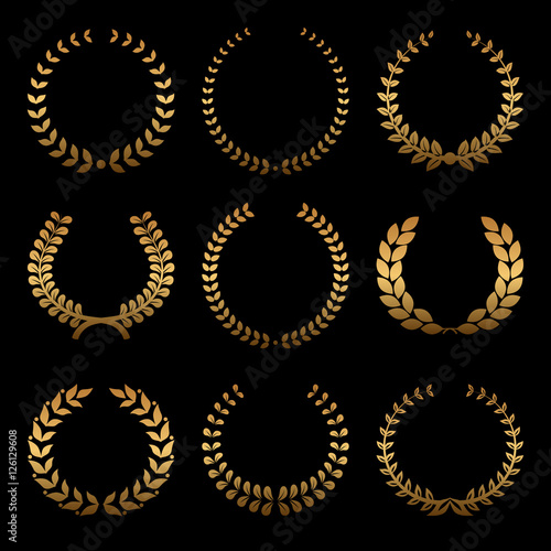Gold award wreaths, laurel on black background. Vector