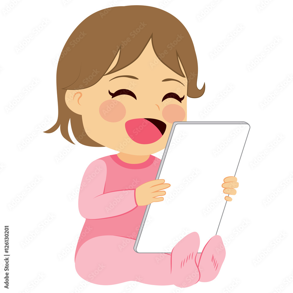 Cute little baby girl having fun playing using digital tablet Cute little baby girl having fun playing using digital tablet