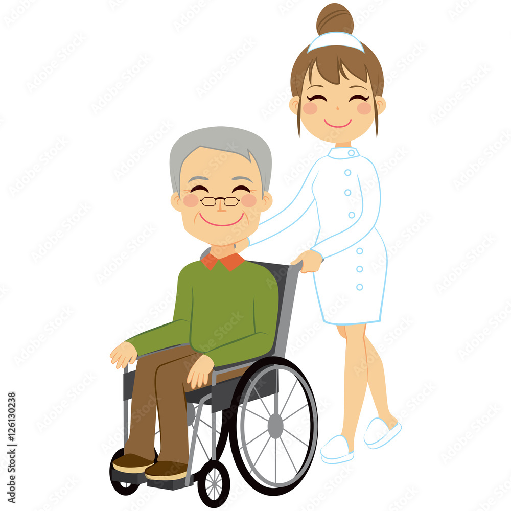 Senior patient in wheelchair with beautiful young nurse Senior patient in wheelchair with beautiful young nurse