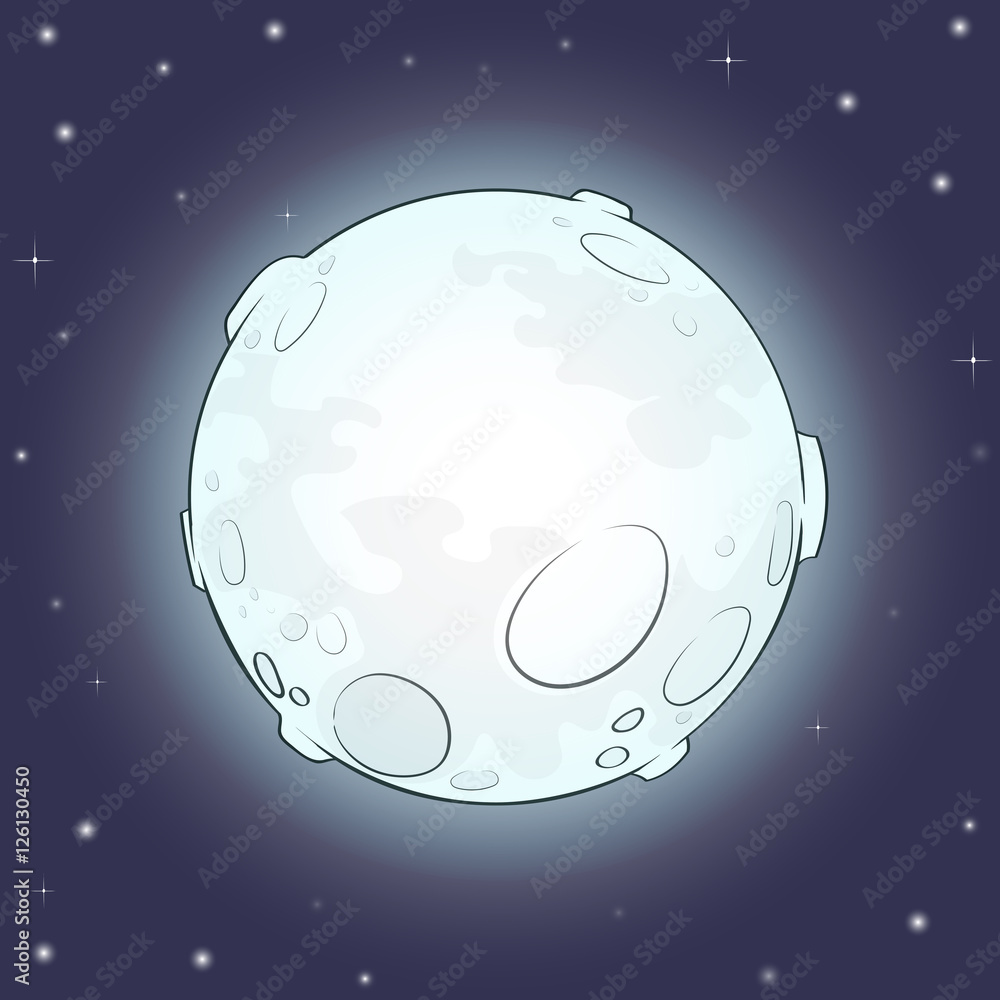 Obraz premium Cartoon Full Moon with stars. Dark starry night. Vector illustration