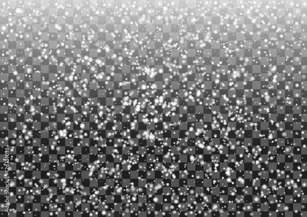 Fototapeta premium Snowfall on transparent background. Realistic snow fall vector.