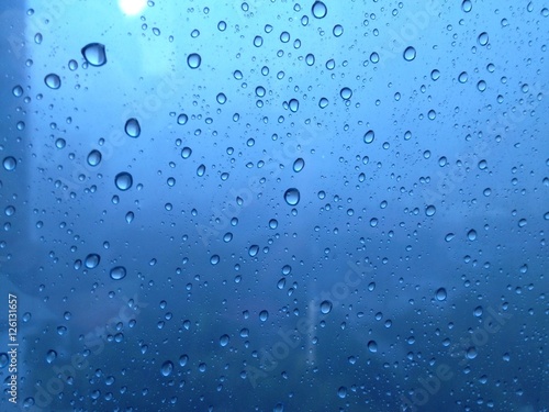 blue rain water drop on mirror  lonely rain day