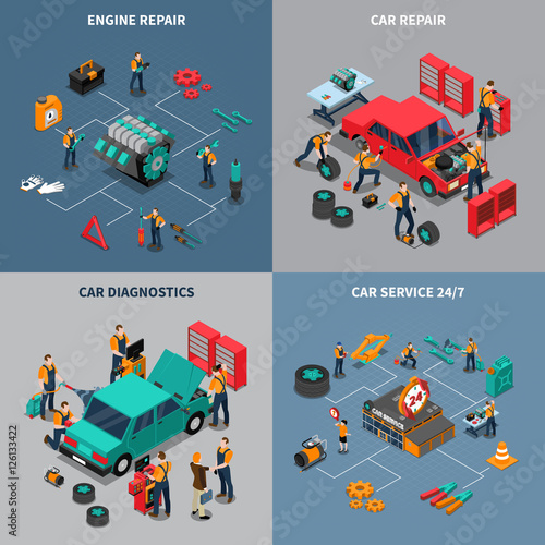  Car Service 4 Isometric Icons Square 