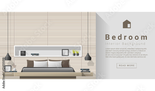 Interior design Modern bedroom background , vector, illustration