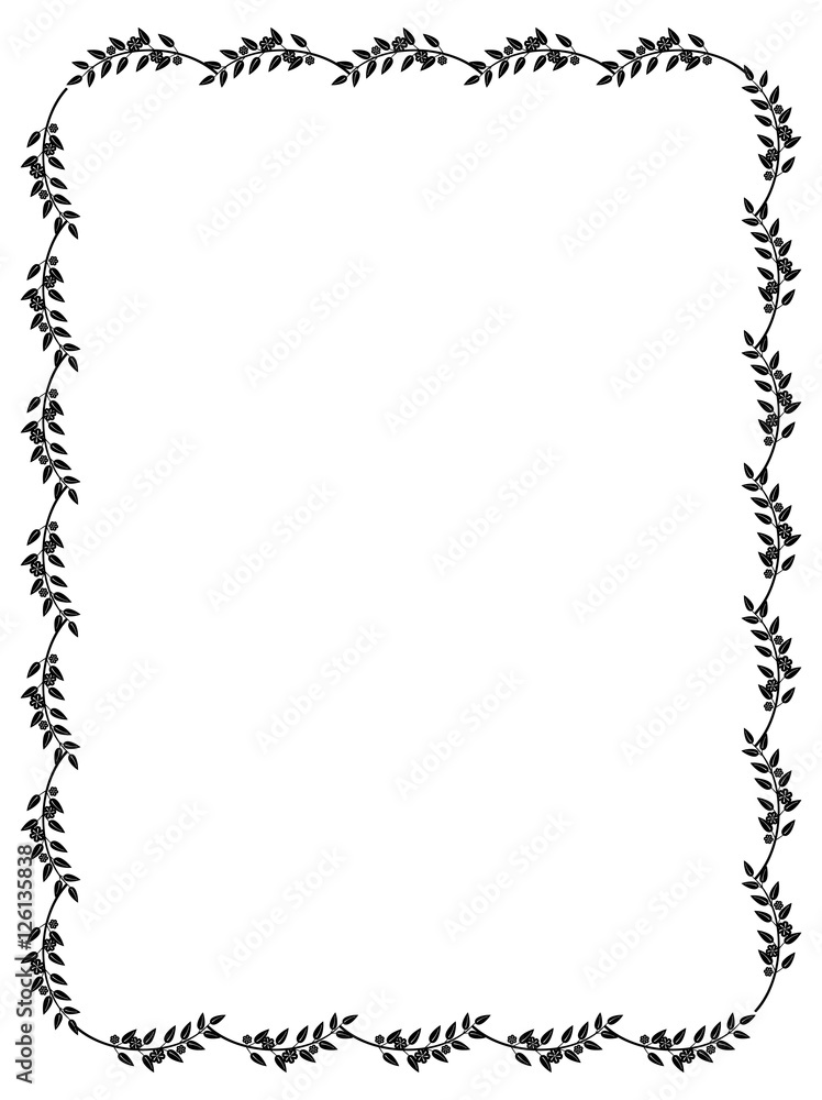 Black and white frame with floral silhouettes. Copy space. Vector clip art. Black and white frame with floral silhouettes. Copy space. Vector clip art.