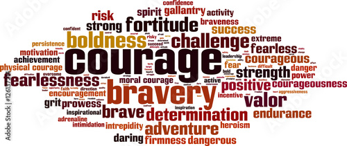 Photo Courage word cloud concept. Vector illustration
