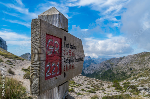 wooden signpost for hikers in Mallorca along the GR 221 photo