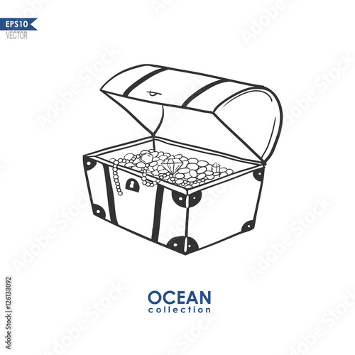 doodle illustration of a trunk with treasures, vector illustration of treasure box