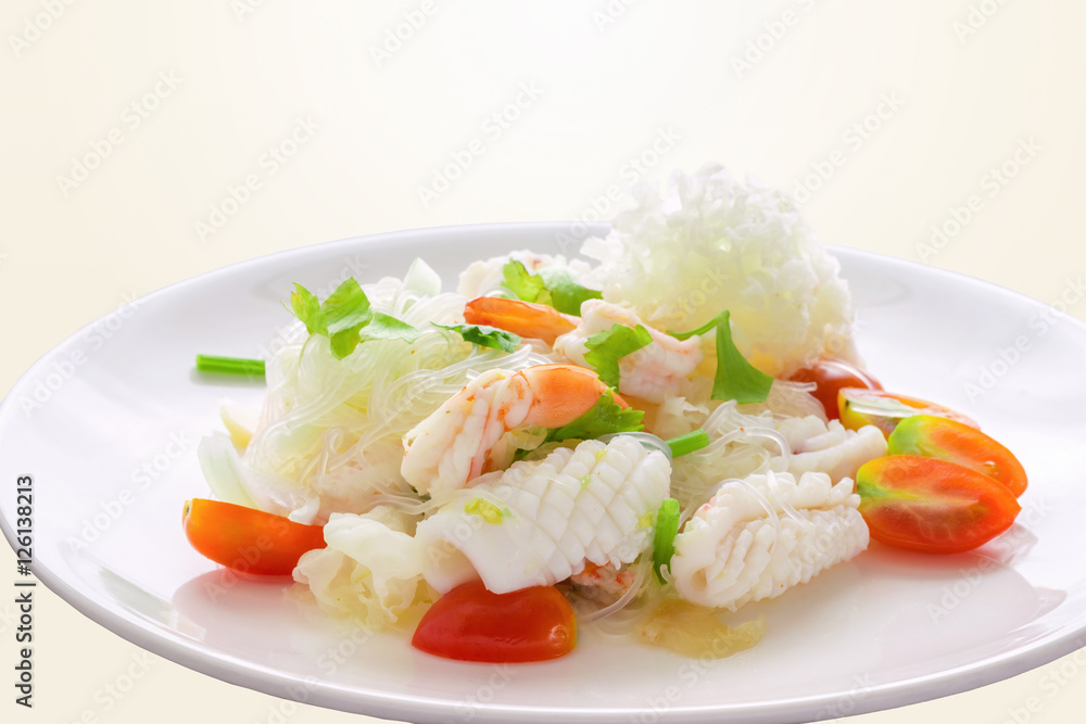 Spicy mixed seafood salad.Thailand food that tastes sour, spicy. Popular appetizers. Spicy mixed seafood salad.Thailand food that tastes sour, spicy. Popular appetizers.