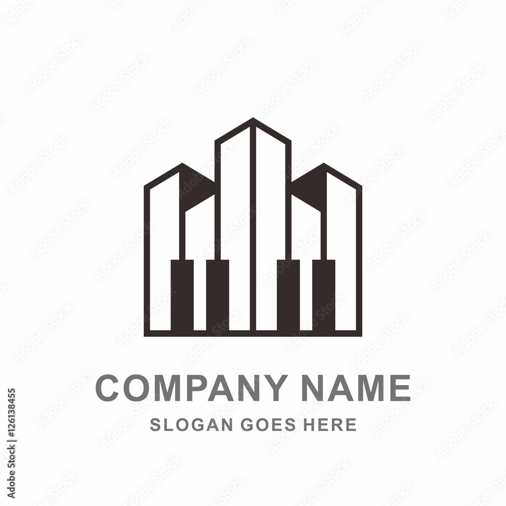 Piano Tuts Building Shape Architecture School Music Studio Business Company Stock Vector Logo Design Template