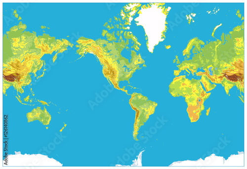 America Centered Detailed Physical World Map