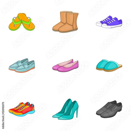 Shoes icons set. Cartoon illustration of 9 shoes vector icons for web