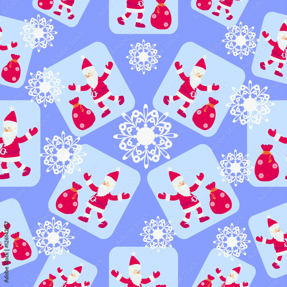 Santa Claus and snowflakes. Seamless pattern. Christmas design for tissue packaging Santa Claus and snowflakes. Seamless pattern. Christmas design for tissue packaging