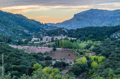 Santuari de Lluc at sunset, Majorca, Balearic Islands, Spain
