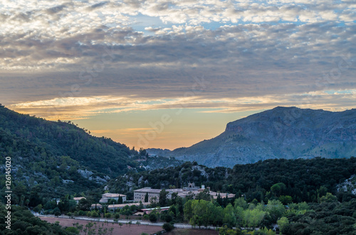 Santuari de Lluc at sunset, Majorca, Balearic Islands, Spain