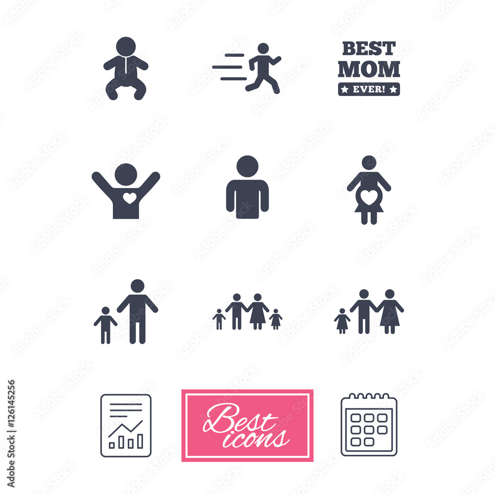 People, family icons. Maternity, person and baby signs. Best mom ...