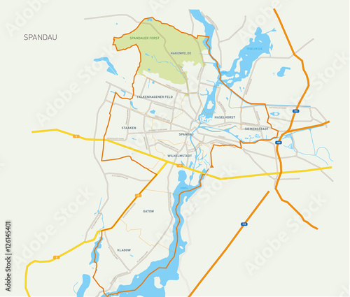 Karte Bezirk Spandau mit Ortsteilen, Straßen und Gewässern