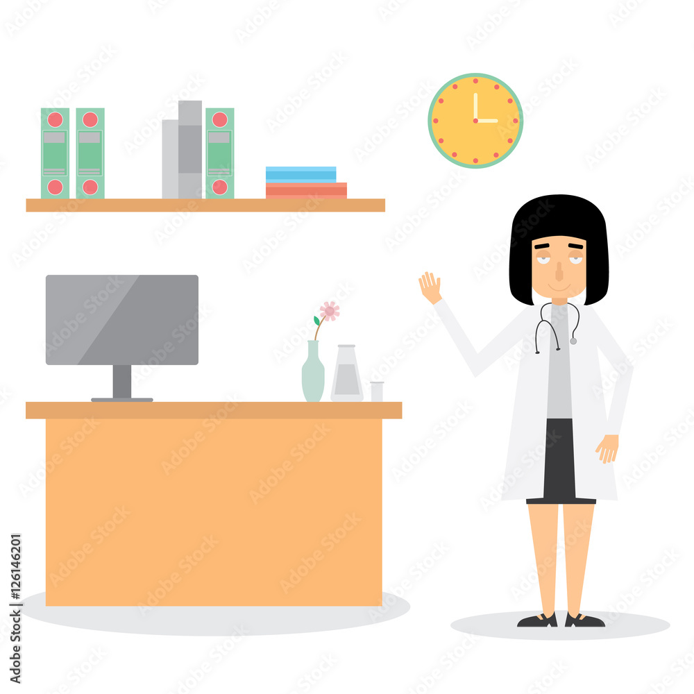 female doctor in the office cartoon character