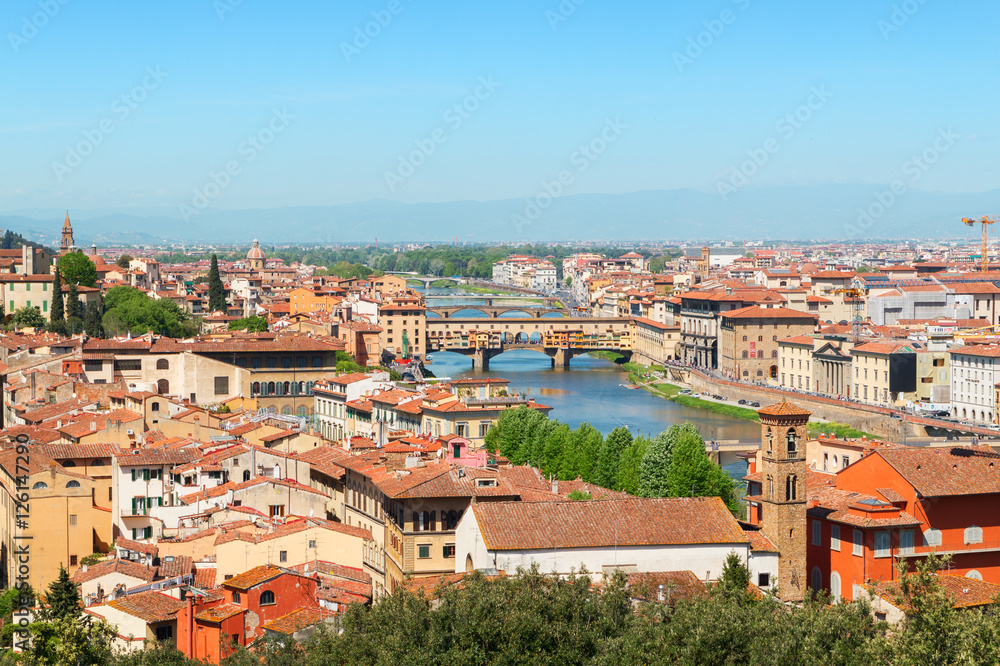 Beautiful views of Florence cityscape in the background Ponte Ve