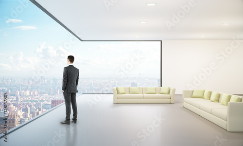 Lounge interior with city view
