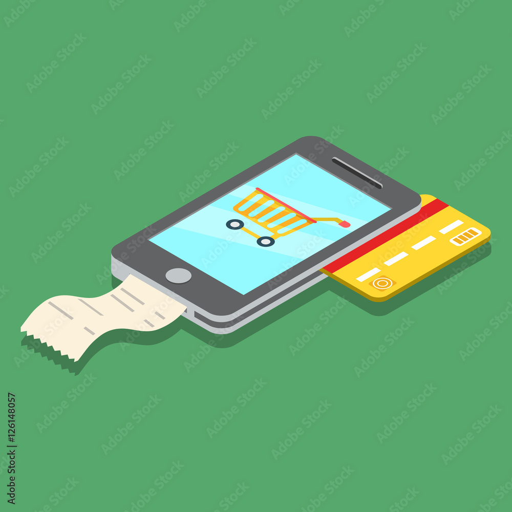 Flat isometric Smartphone credit card vector 3d Mobile banking Flat isometric Smartphone credit card vector 3d Mobile banking