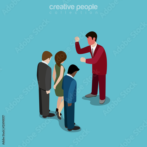 Flat isometric manager yelling people vector. 3d leadership