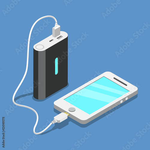 Flat 3d isometric Smartphone usb connection hard drive vector