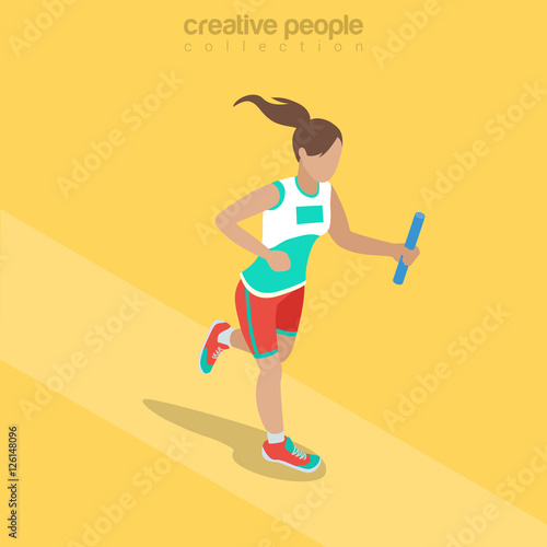 Flat isometric Athlete running baton vector Team sports 3d