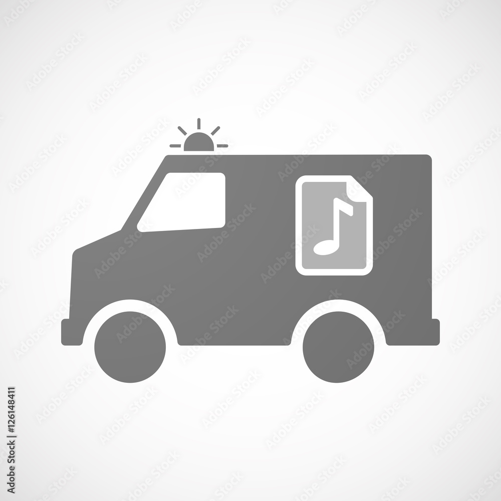 Fototapeta premium Isolated ambulance furgon icon with a music score icon