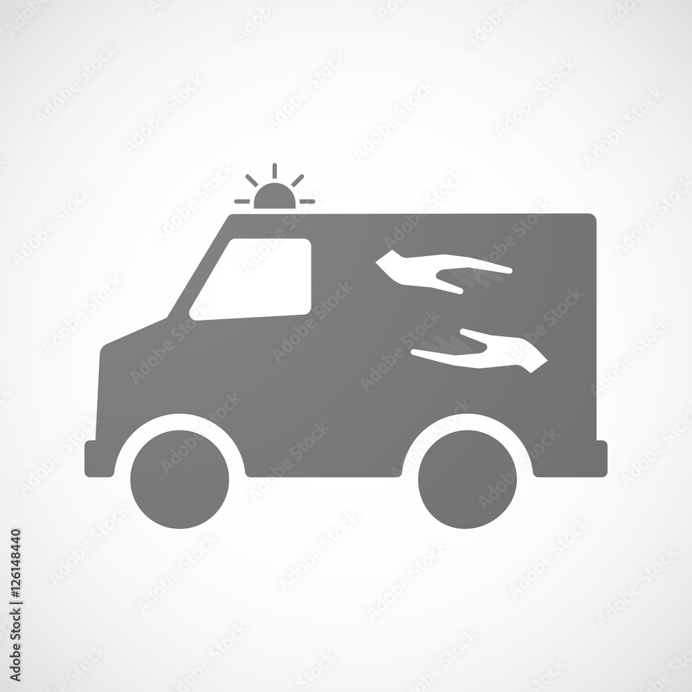 Isolated ambulance furgon icon with two hands giving and receiv Isolated ambulance furgon icon with two hands giving and receiv