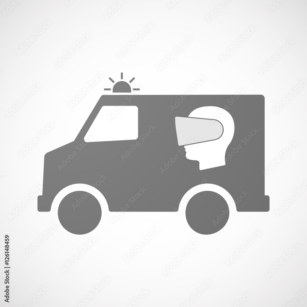 Isolated ambulance furgon icon with a male head wearing a virtu Isolated ambulance furgon icon with a male head wearing a virtu