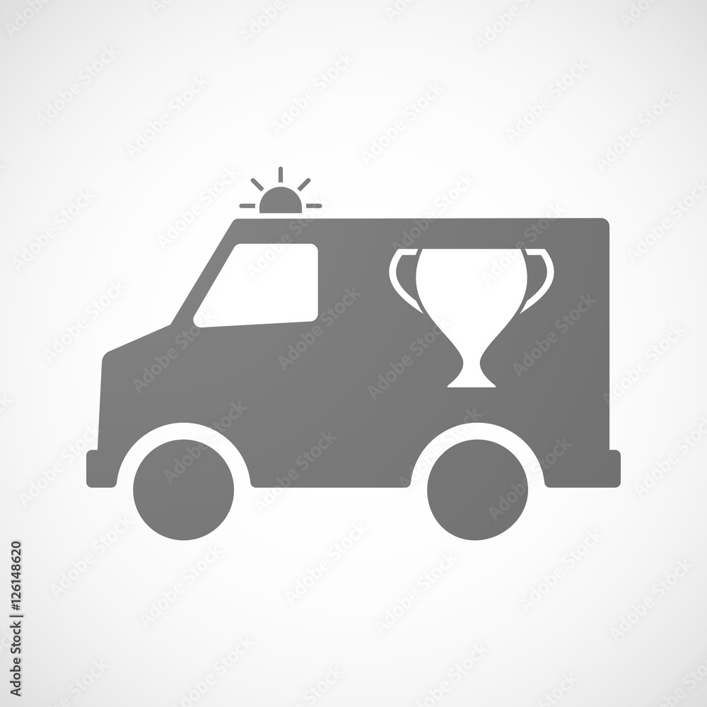 Isolated ambulance furgon icon with an award cup Isolated ambulance furgon icon with an award cup