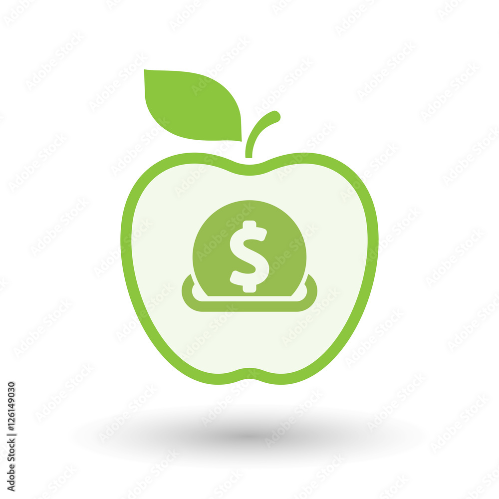 Isolated healthy apple fruit with a dollar coin entering in a m Isolated healthy apple fruit with a dollar coin entering in a m