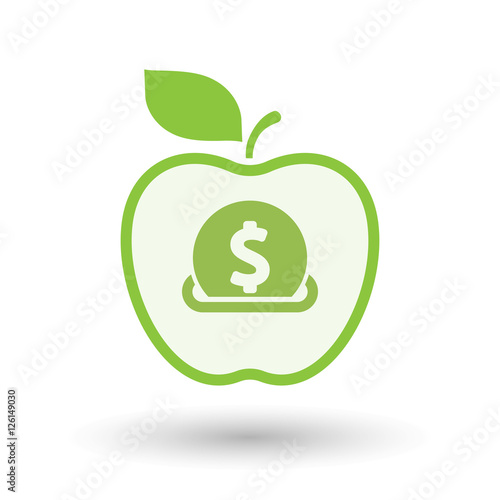 Isolated healthy apple fruit with  a dollar coin entering in a m
