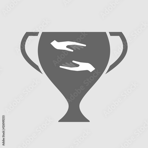 Isolated award cup icon with  two hands giving and receiving  or