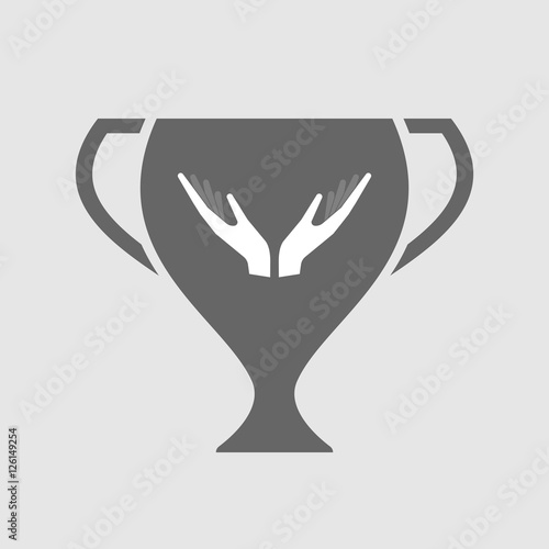 Isolated award cup icon with  two hands offering