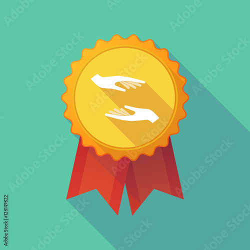 Long shadow badge with  two hands giving and receiving  or prote