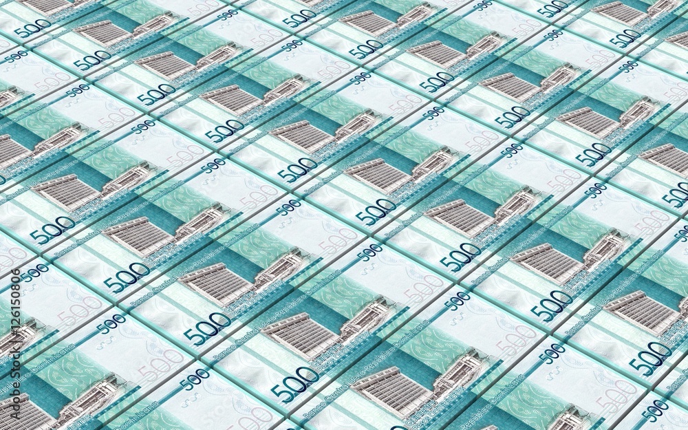 Obraz premium Dominican peso bills stacked background. 3D illustration.