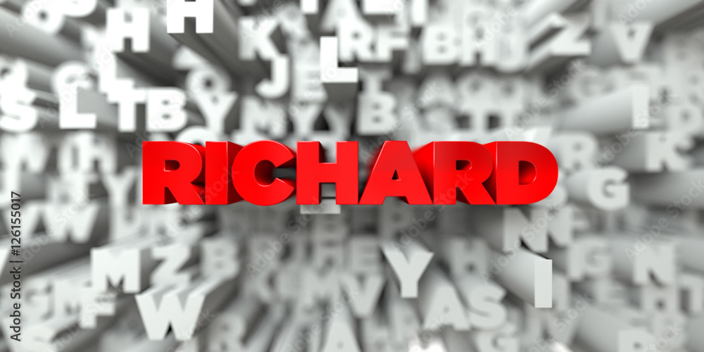 RICHARD -  Red text on typography background - 3D rendered royalty free stock image. This image can be used for an online website banner ad or a print postcard.